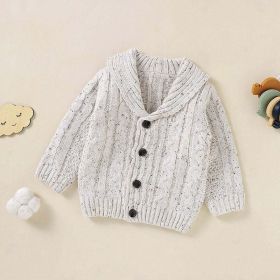 Baby Solid Color V-Neck Design Button Front Cardigan (Color: Grey, Size/Age: 90 (12-24M))