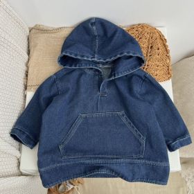 Baby Girl Dark Blue Denim Long Sleeve Dress With Hat (Color: Navy Blue (Dark Blue), Size/Age: 130 (7-8Y))