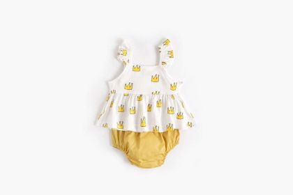 Baby Girl Printed Pattern Ruffle Design Sleeveless Tops Combo Shorts 2-Pieces Sets (Color: Yellow, Size/Age: 66 (3-6M))