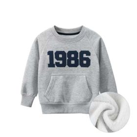 Baby Boy Numbers Embroidered Pattern Solid Hoodies With Pocket (Color: Grey, Size/Age: 140 (8-10Y))