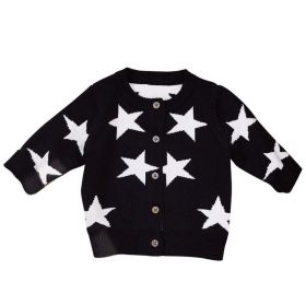 Baby Boy Star Pattern Single Breasted Design Long Sleeve Cardigan (Color: Black, Size/Age: 90 (12-24M))