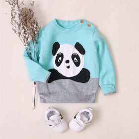 Baby Cartoon Panda Embroidered Pattern Contrast Design Cute Sweater (Color: Blue, Size/Age: 73 (6-9M))