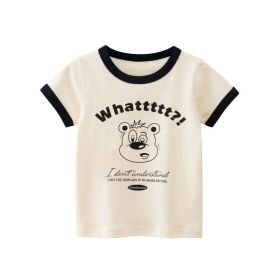 Baby Cartoon Animal Graphic Color block Neck & Sleeves Summer Tee (Color: Black, Size/Age: 140 (8-10Y))