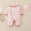 Baby Girl Floral Embroidered Pattern Knitted Romper With Hat